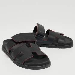 Hermes Black Leather Chypre Sandals Size 37