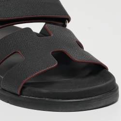 Hermes Black Leather Chypre Sandals Size 37