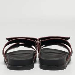 Hermes Black Leather Chypre Sandals Size 37