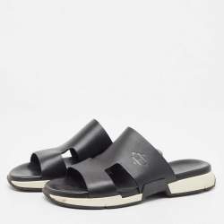 Pre Owned Hermes Black Leather Varadero Sandals Size 43