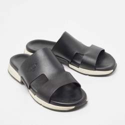 Pre Owned Hermes Black Leather Varadero Sandals Size 43