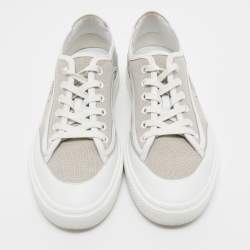 Hermes Grey/White Leather and Canvas Get Low Top Sneakers Size 42