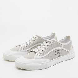 Hermes Grey/White Leather and Canvas Get Low Top Sneakers Size 42