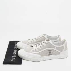 Hermes Grey/White Leather and Canvas Get Low Top Sneakers Size 42
