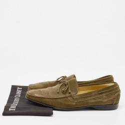 Hermes Olive Green Suede Bow Accents Loafers Size 44
