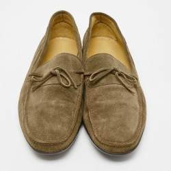 Hermes Olive Green Suede Bow Accents Loafers Size 44