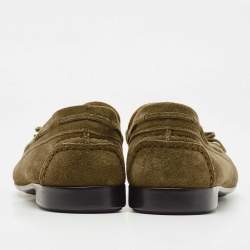 Hermes Olive Green Suede Bow Accents Loafers Size 44