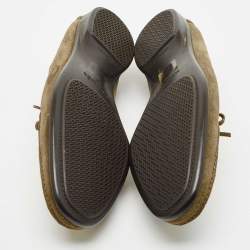 Hermes Olive Green Suede Bow Accents Loafers Size 44