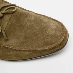 Hermes Olive Green Suede Bow Accents Loafers Size 44