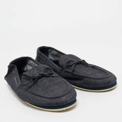 Hermes Blue Denim Bow Accents Loafers Size 44