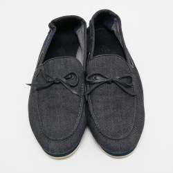 Hermes Blue Denim Bow Accents Loafers Size 44