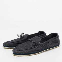 Hermes Blue Denim Bow Accents Loafers Size 44