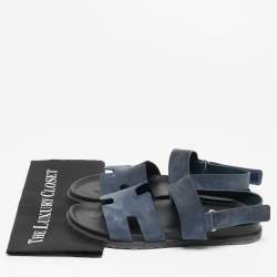 Pre Owned Hermes Navy Blue Suede Genius Flat Sandals Size 43