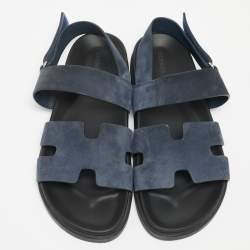 Pre Owned Hermes Navy Blue Suede Genius Flat Sandals Size 43