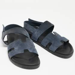 Pre Owned Hermes Navy Blue Suede Genius Flat Sandals Size 43