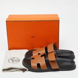 Hermes Tan Leather Chypre Sandals Size 42