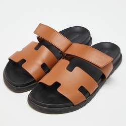 Hermes Tan Leather Chypre Sandals Size 42