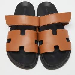 Hermes Tan Leather Chypre Sandals Size 42