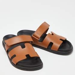 Hermes Tan Leather Chypre Sandals Size 42