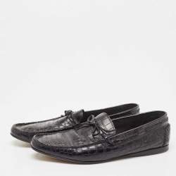 Hermes Black Alligator Bow Slip On Loafers Size 43
