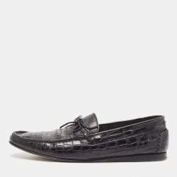 Hermes Black Alligator Bow Slip On Loafers Size 43