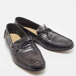 Hermes Black Alligator Bow Slip On Loafers Size 43