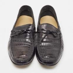 Hermes Black Alligator Bow Slip On Loafers Size 43