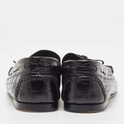 Hermes Black Alligator Bow Slip On Loafers Size 43