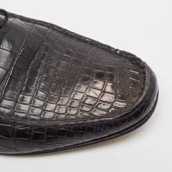 Hermes Black Alligator Bow Slip On Loafers Size 43