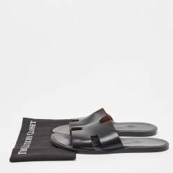 Hermes Black Leather Izmir Sandals Size 43