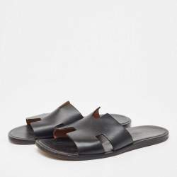 Hermes Black Leather Izmir Sandals Size 43