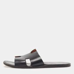 Hermes Black Leather Izmir Sandals Size 43