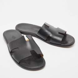Hermes Black Leather Izmir Sandals Size 43