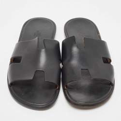 Hermes Black Leather Izmir Sandals Size 43