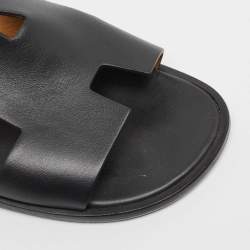 Hermes Black Leather Izmir Sandals Size 43