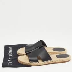 Hermes Black Leather Antigua Espadrille Flats Size 45 