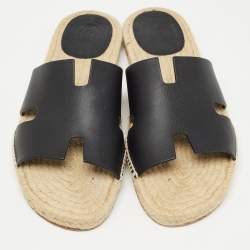 Hermes Black Leather Antigua Espadrille Flats Size 45 