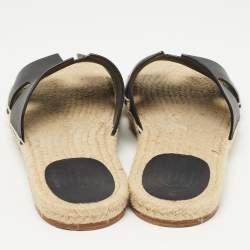 Hermes Black Leather Antigua Espadrille Flats Size 45 