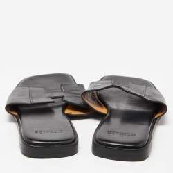 Hermes Black Leather Slides Size 40