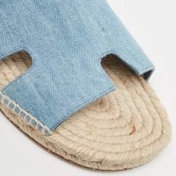 Hermes Light Blue Denim Antigua Espadrille Slides Size 43