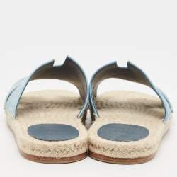 Hermes Light Blue Denim Antigua Espadrille Slides Size 43