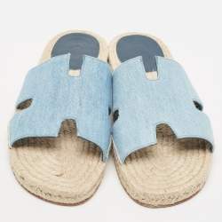 Hermes Light Blue Denim Antigua Espadrille Slides Size 43