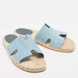 Hermes Light Blue Denim Antigua Espadrille Slides Size 43