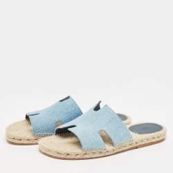 Hermes Light Blue Denim Antigua Espadrille Slides Size 43