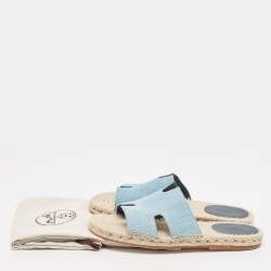 Hermes Light Blue Denim Antigua Espadrille Slides Size 43