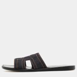 Hermes Navy Blue Denim Izmir Slides Size 41