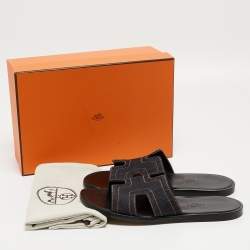 Hermes Navy Blue Denim Izmir Slides Size 41
