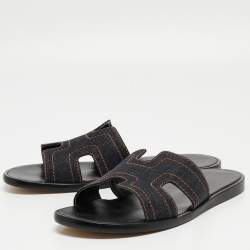 Hermes Navy Blue Denim Izmir Slides Size 41