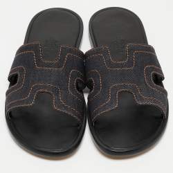 Hermes Navy Blue Denim Izmir Slides Size 41