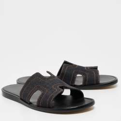 Hermes Navy Blue Denim Izmir Slides Size 41